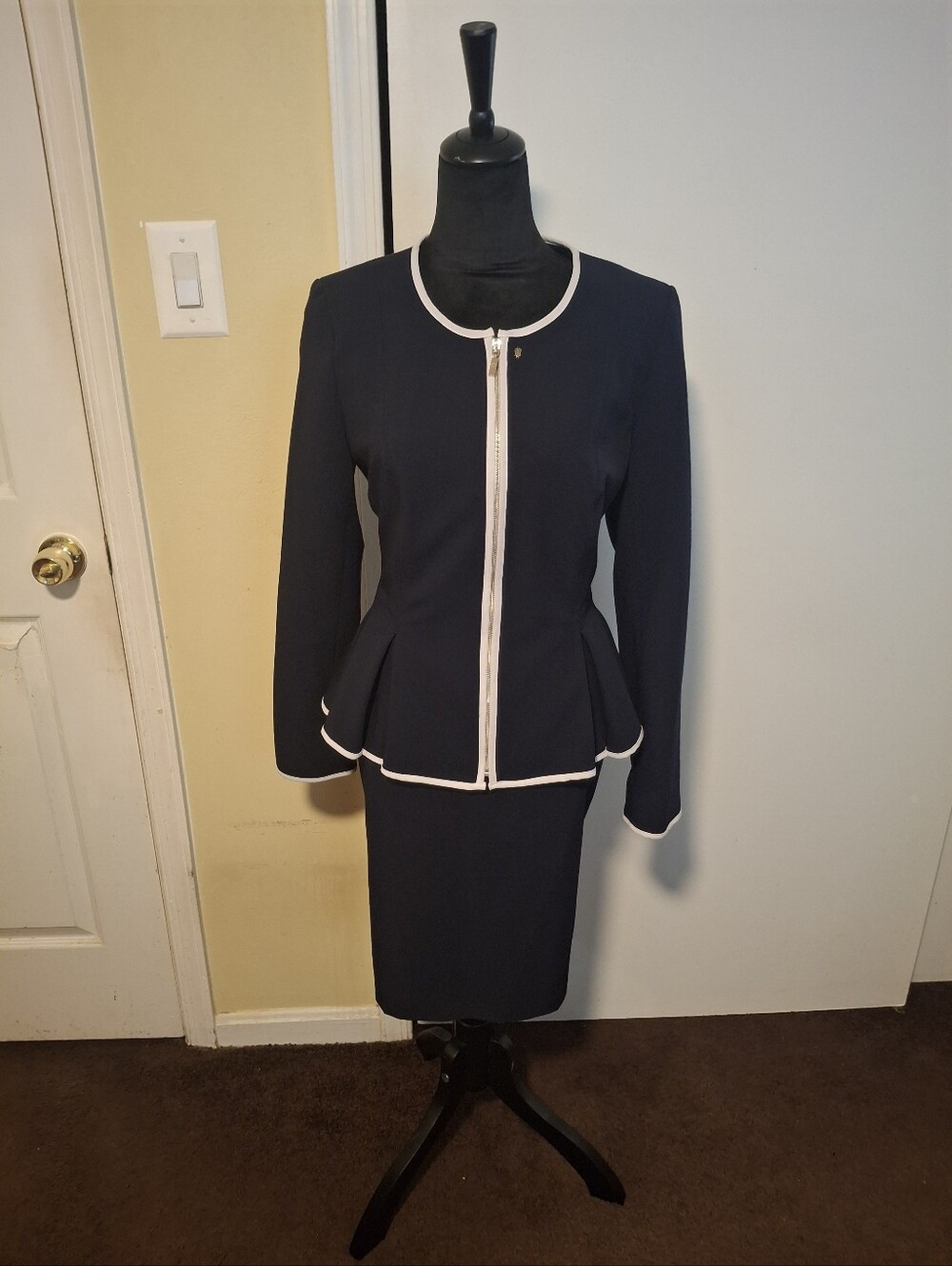 Tommy Hilfiger Navy Blazer with Signature Red-White Stripe Skirt Suit